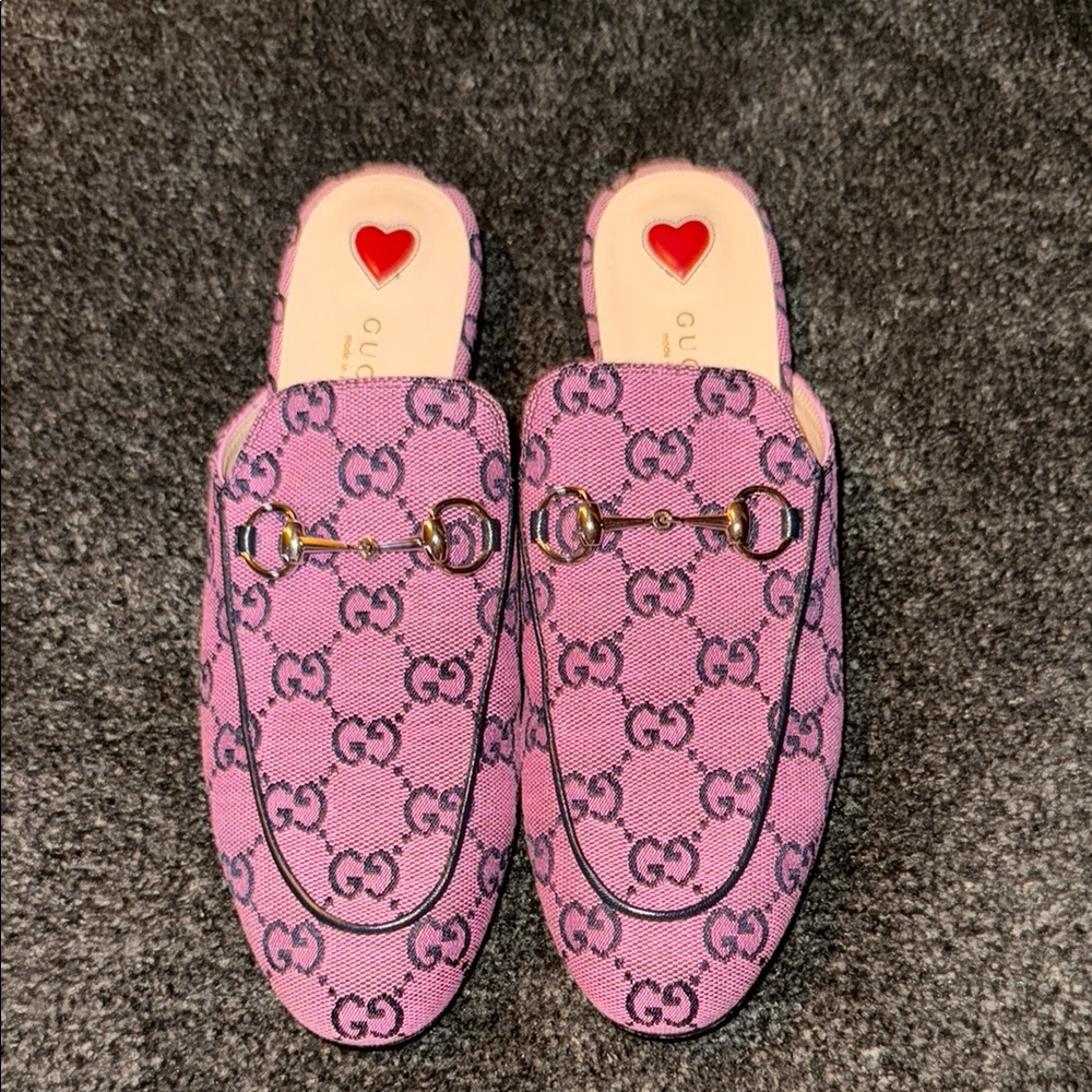 Gucci Pink GG Canvas Mules